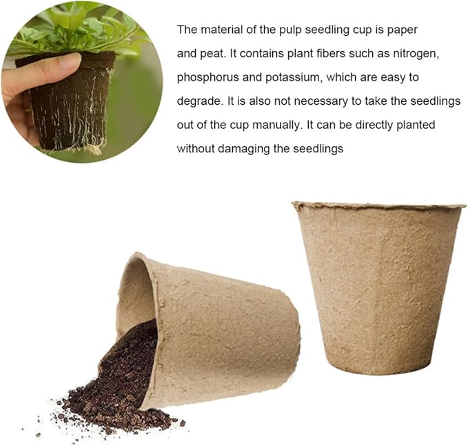 Veemoon Biodegradable Paper Flower Pots Nursery Seed Starter Cups 6cm Height 50pcs for Indoor Outdoor Garden Planting and Seedling Propagation