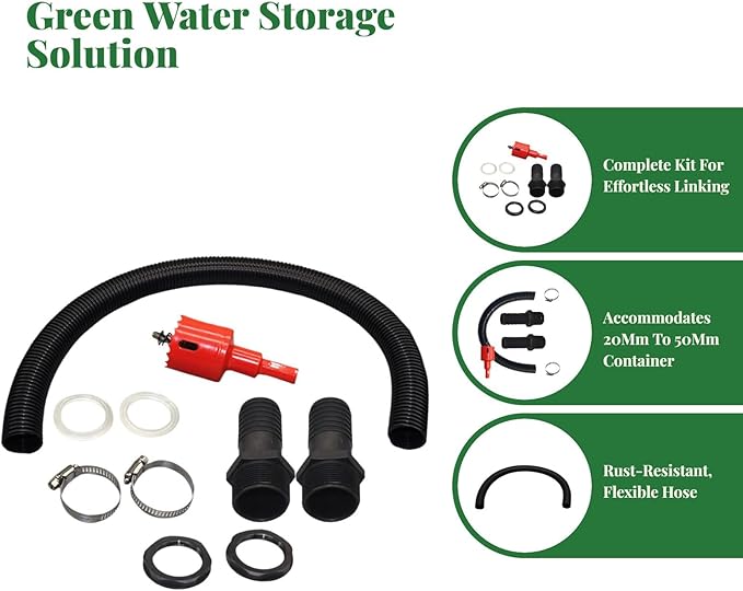 Rain Barrel Overflow Kit Water Collection Easy Install Portable Hose Connection Pipe for Balcony Garden Household Outdoor Activities, 2.5cm with Taper