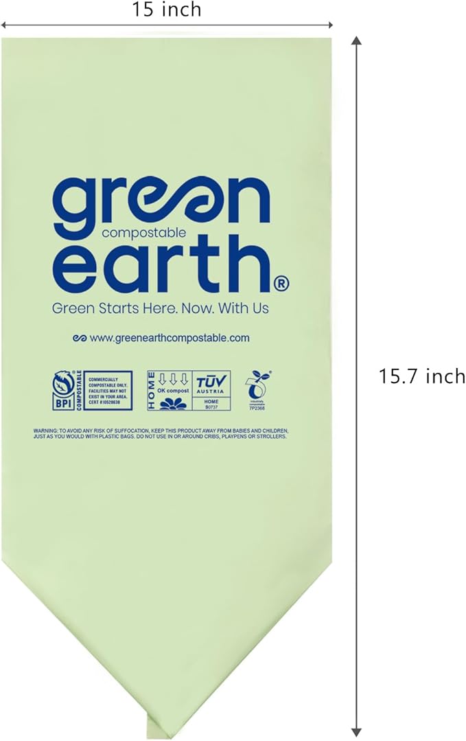 Green Earth Compostable Bags for Countertop Compost Bins, 1.2 Gallon (4.5L), Extra Thick 0.68 Mil, Leak-Proof & Odor Control, 125-Count, ASTM D6400, BPI (US) & OK Compost Home (EU) Certified