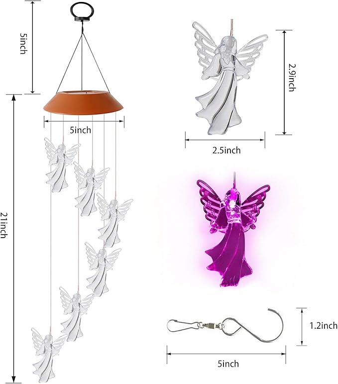 Angel Solar Wind Chimes, Color Changing Wind Chime Light Outside Birthday Gifts for Mom Grandma Solar Powered Garden Light Moms Best Gifts Memorial Wind Chimes Outdoor Decor