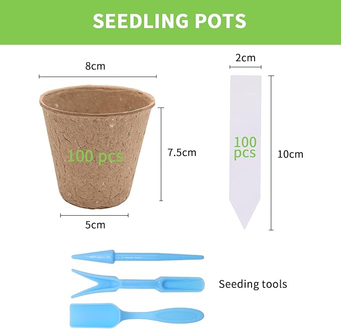 3T GROUP 100 Pack 3.15 Inch Disposable Mini Pots for Plant,Small Compostable Planting Pots,Biodegradable Flower Pots for Vegetables,Fruit with 100 Labels,Tool (100pcs)