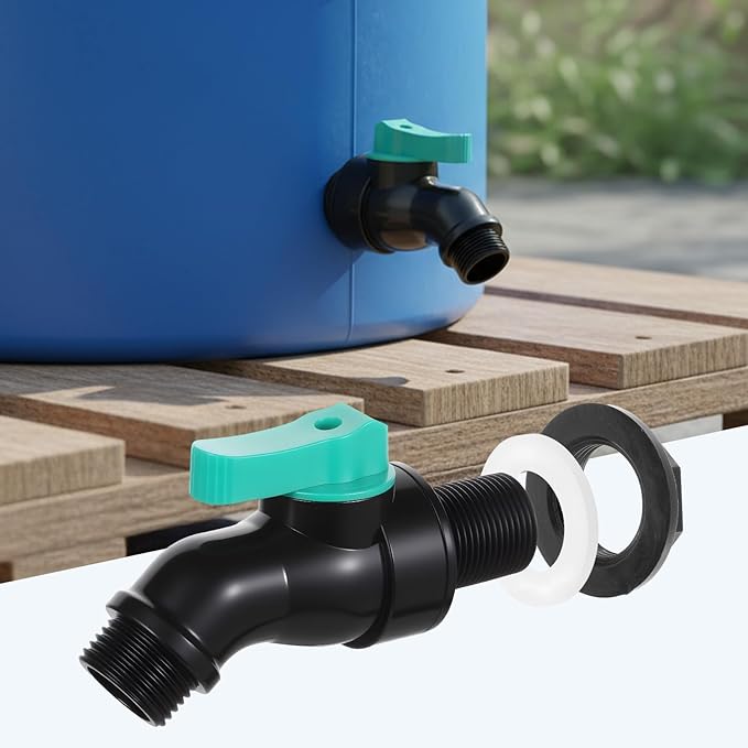 Rain Barrel Spigot Kit Plastic High Flow Rain Barrel Faucet 3/4" NPT to 3/4" GHT Barrel Valve No Inside Access Needed for Outdoor Plastic Bucket Rainwater Drums Garden