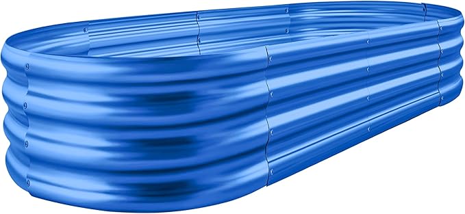 Land Guard Galvanized Raised Garden Bed Kit, Galvanized Planter Raised Garden Boxes Outdoor, Oval Large Metal Raised Garden Beds for Vegetables 4 x 2 x 1ft(1pcs) (Blue)…