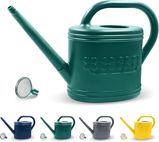 Watering Can for Indoor & Outdoor Plants, Plant Watering Can with Stainless Steel Shower Head, 1 Gallon Plastic Watering Can for Garden, Flowers, Vegetable, Greenhouse (Dark Green, 1 Gallon)
