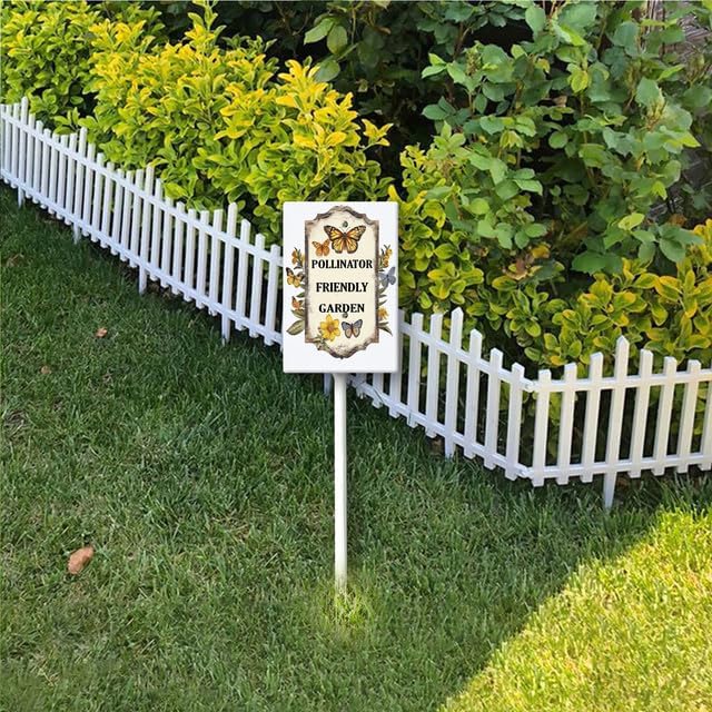 Uptell Aluminium Yard Sign Pollinator Friendly Garden Sign 8x12inch Outdoor Natural Retro Metal Signs Yard Grass Lawn Art And 12.8" Stake Kit