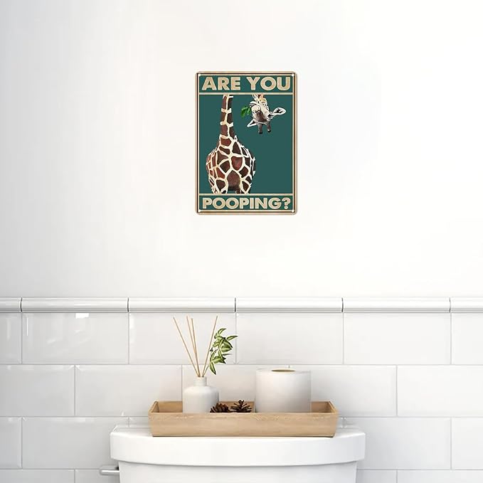 Funny Giraffe Are You Pooping Wall Decor Vintage Bathroom Sign Animal Picture for Bathroom Toilet Wall Decor 8x12 Inch