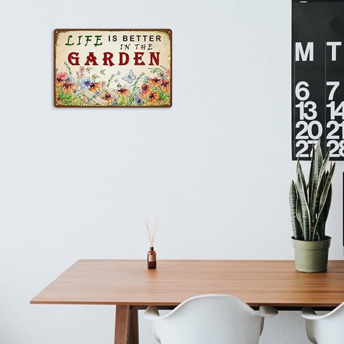 Garden Sign Vintage Gardening Metal Sign Life Is Better In The Garden Rustic Decor Funny Outdoor Gardening Metal Signs Botanical Wall Decorative 8×12 Inch