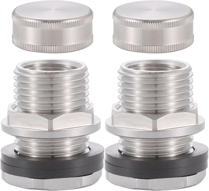 Bulkhead Fitting With Plugs（304 Stainless steel），lead-free, 1/2" Female NPT, 3/4" Male GHT (garden Hose Thread), for Rain Barrels, Aquariums, Water Tanks, Tubs, Pools, Spigot, Sinks，2 Pack…