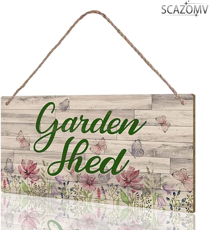 SCAZOMV Garden Sign Decor, Garden Shed, Funny Outdoor Decorative For Garden Backyard Patio Farmhouse, Potting Shed She Shed Personalized Wooden Hanging Plaque 5"X 10"