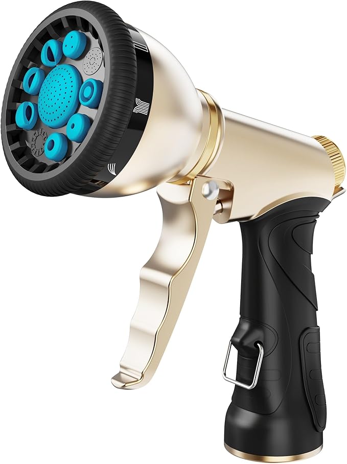 RAINPOINT Garden Hose Nozzle, 9 Spray Patterns Hose Sprayer Nozzle, Heavy Duty Metal Water Hose Nozzle, Adjustable Hand Sprayer, Watering Plants and Lawn, Pet Showering, Blue