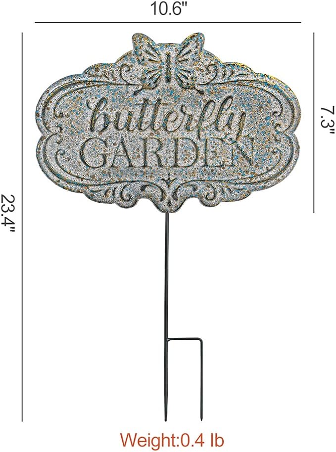 Chic Garden Decorative Butterfly Wall Signs Metal Yard Signs(Incl Stake and Chain)