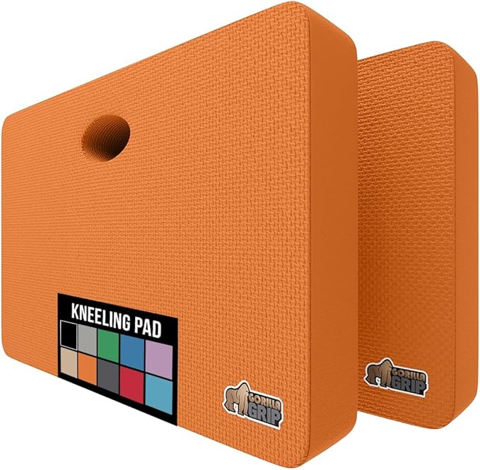 GORILLA GRIP Extra Thick Patent Pending Supportive Foam Kneeling Pad, 2 PK, Large Cushion Knee Pads for Gardening, Baby Bath, Dirt and Water Resistant, Workout and Garden Supplies, 17.5x11 Orange