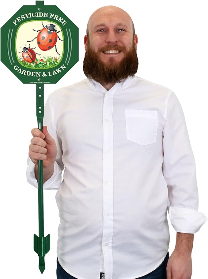 SmartSign 10 x 10 inch Pesticide Free Garden And Lawn Sign & Stake Kit, 40 mil Laminated Rustproof Aluminum, 3 foot Stake, Set of 1, For Yard, Made in USA