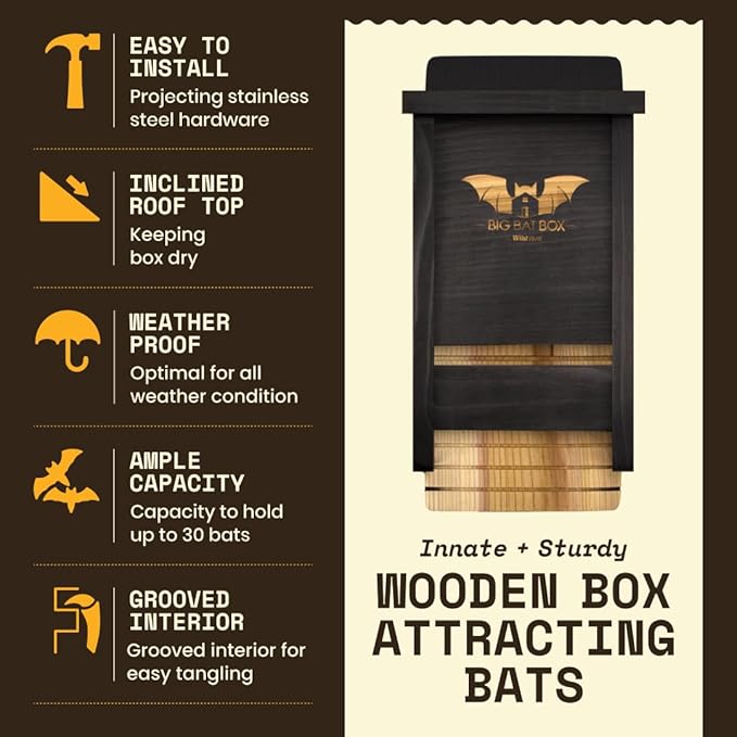 WildYard Single-Chamber Bat Box - Black Stainless Steel - Easy-to-Hang Outdoor House - Sturdy Weatherproof Bat Box - Wildlife Habitat Insect House