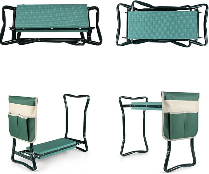 Foldable Garden Kneeler and Seat, Gardening Bench for Kneeling and Sitting Garden Stools, Garden Helper Seat with Tool Pocket, Eva Soft Foam Pad for Kneeling and Seating, Lightweight Frame