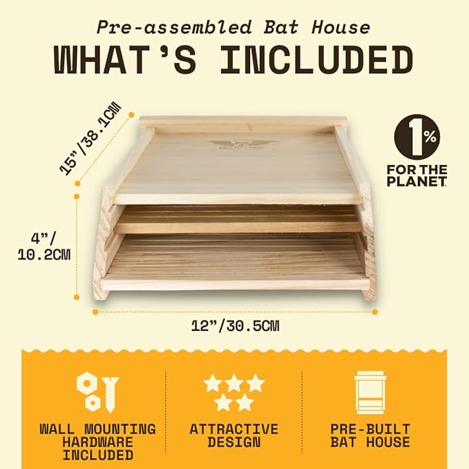 WildYard Cedar Bat House Kit - 2 Chamber, Holds 75 - Weatherproof Bat Shelters for Outdoors - Simple Installation Kit & Outdoor Shelter - Wildlife House for Patio & Colony Attraction