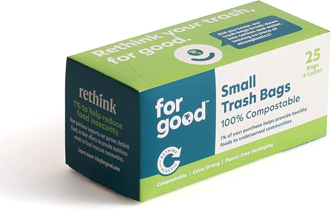 for: good Compostable 4 Gallon Small Bin Liner – Extra Strong, Tear and Leak Resistant Trash Bags, 4 Gallon | (Pack of 6)