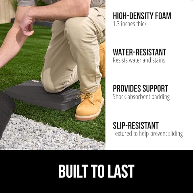 GORILLA GRIP Extra Thick Patent Pending Supportive Foam Kneeling Pad, Large Cushion Knee Pads for Gardening, Baby Bath Time, Dirt and Water Resistant, Workout, Garden Supplies, 17.5x11, Charcoal