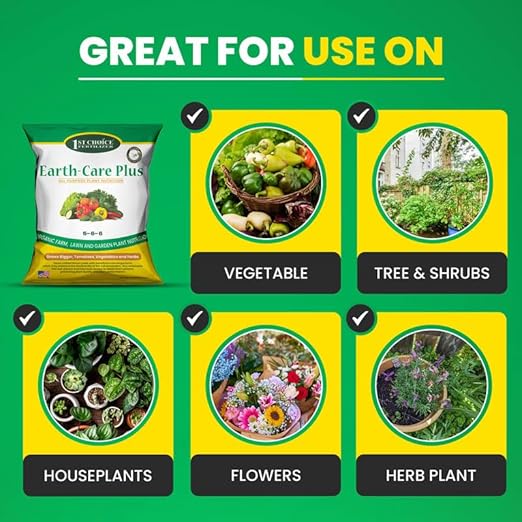 Earth-Care Plus 5-6-6 Organic Fast Acting Fertilizer for Plants - Water-Soluble Plant Food for Vegetables, Trees, and Flowers - Boost Growth for Lawns, & Gardens 48lb (12 Packs)