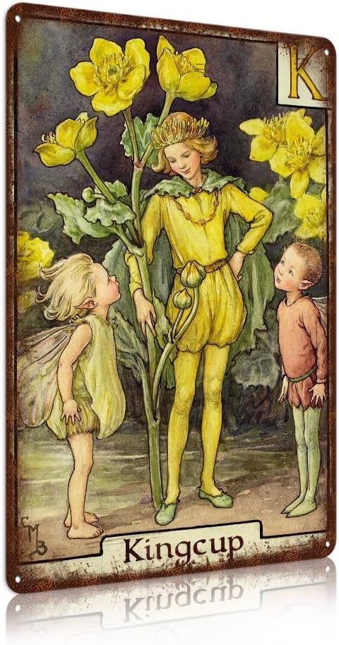 Flower Fairy Wall Decor Vintage Metal Tin Signs Fairy Garden Accessories - Kingcup