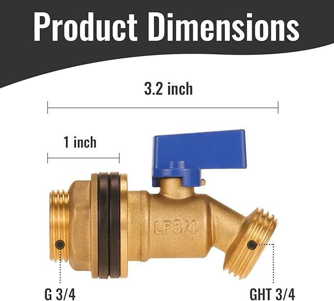 Angry Pony G 3/4 to GHT 3/4 Brass Rain Barrel Spigot Kit, Outdoor Water Barrel with Bulkhead Fitting for 5/55 Gallon Barrels,Garden Hose Bib, Water Spout for Rain Water Collection Barrels