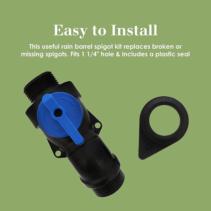 Rain Barrel Spigot: Fits Standard Garden Hose - Installs From Outside of Drum or Barrel - Turn Any Barrel or Trashcan Into a Rain Barrel - INSTRUCTIONS INCLUDED