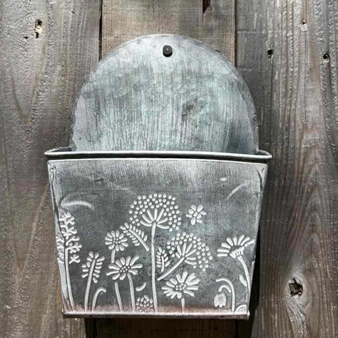 allgala Galvanized Planter Wall Mount Hanging Pot Indoor and Outdoor Decoration-Wall Grey-8"-HD88327