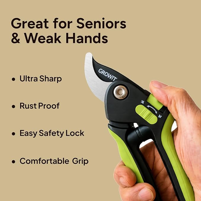 Lime Bypass Pruning Shears & Clippers - Cuts 3x Easier, Ideal for Seniors