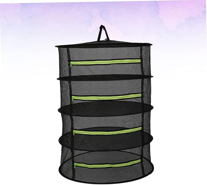 GLEAVI 4-Layer Mesh Drying Rack for Plants Garden Herbs Flowers with Zipper 45cm Black and Green Hanging Storage Organizer for Drying Herbs and Vegetables