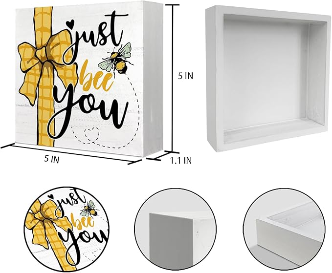 Rustic Wooden Plaque,Tiered Tray Decor Tabletop Shelf,Just Bee You Sign,Bee Lover Gifts,Home Accessories 5 x 5 Inch