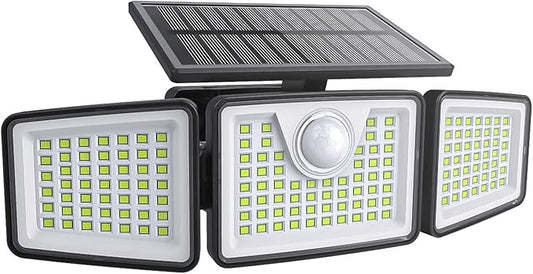 2500LM Solar Lights Outdoor with Motion Sensor,3 Head 270° Wide Angle Street Area Lights,IP65 Waterproof Security Lighting with 3 Modes(Remote,1 Pcs)