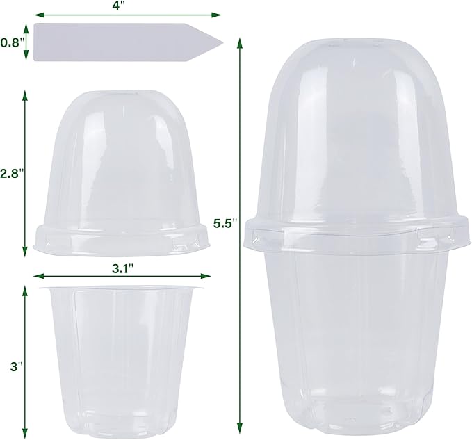 winemana 36 Set Nursery Pots with Humidity Dome, Clear Nursery Pots for Plants, Seed Starting Pots with Drainage Holes & Plant Labels for Vegetables Flowers Garden Plants