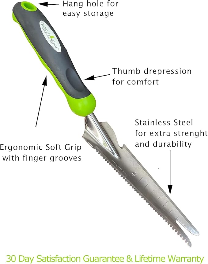 Garden Guru Hand Weeder Trowel with Ergonomic Handle – Stainless Steel Weeding & Digging Knife – Rust Resistant - Perfect for Weeding, Transplanting, Digging, Pruning, Cutting (2 Pack)