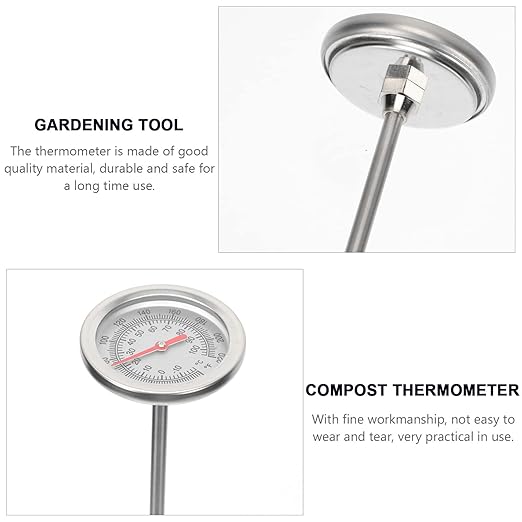 Stainless Steel Long Stem Compost Soil Thermometer for Gardening 50cm Probe Rapid Temperature Measuring Tool for Soil and Compost