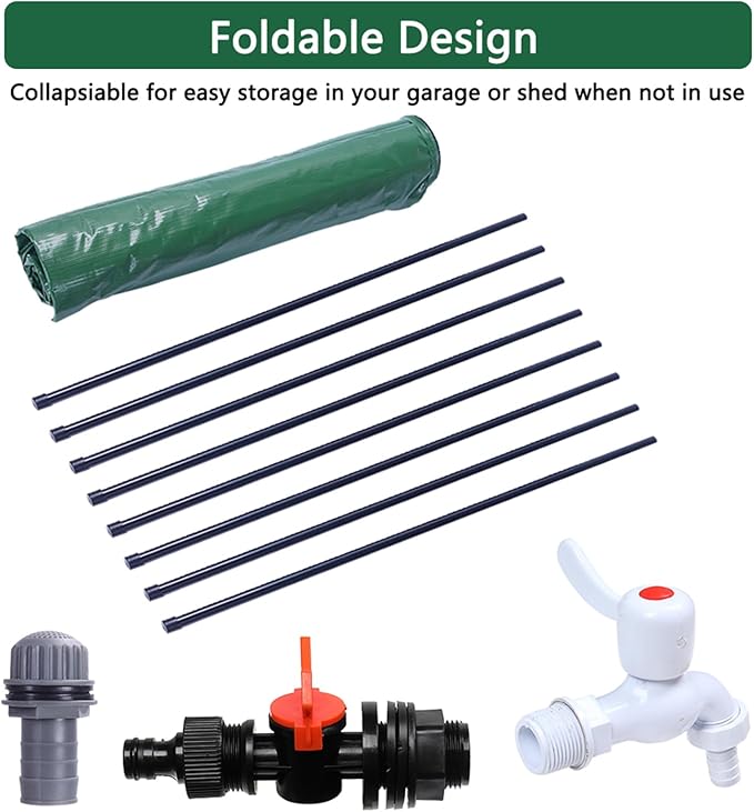 200 Gallon Collapsible Rain Barrel, Water Storage Tank, Portable Rainwater Collection System, Rain Catcher Barrel with Spigots and Overflow Kit, Rain Water Barrel Collector for Garden, Green