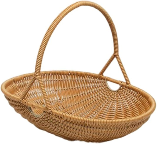 MYCENSE Wicker Picnic Storage Basket with Handle, PP Woven Empty Picnic Baskets, Sturdy Iron Wire Frame, Versatile Harvest Basket for Camping, Beach, Park, Halloween, D 26x20.5x7cm