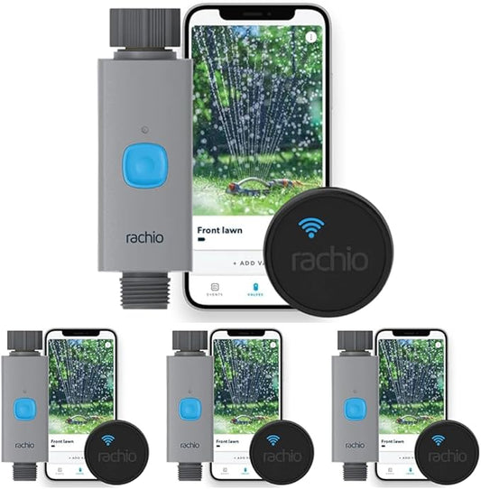 Rachio Smart Hose Timer (1 Valve + 1 WiFi Hub) – App-Controlled Outdoor Faucet Timer,Quick Install & Scheduling,Expandable System,(Pack of 4)