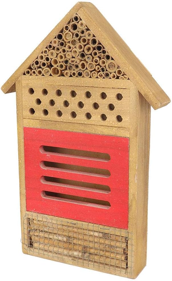 AUNMAS Wooden Bee House, Attracts Pollinators with Tubular Tunnels, Durable Platane Wood Garden Decor, 19.5x3.8x29.8cm Humidity for Bees
