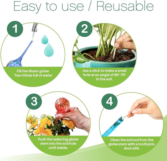 Trenton Gifts 6-Pack Plant Watering Globes - Self Watering Bulbs for Indoor & Outdoor - Hand-Blown & Colorful Aqua Globes - Measures 6" L x 2.5" D, 150ml