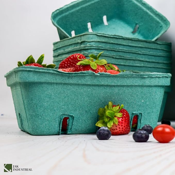 25 Pack Green Molded Pulp Fiber Berry/Produce 1.5 Quart Basket - Large Berry Basket