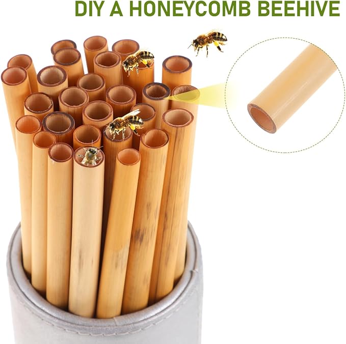 COHEALI Mason Bee Tubes 50-Pack, 7.87" Natural Reed Nesting Tubes Refills for Bee House, 7-9mm Diameter Solitary, Beehive Pollination Beekeeping Supplies for Garden