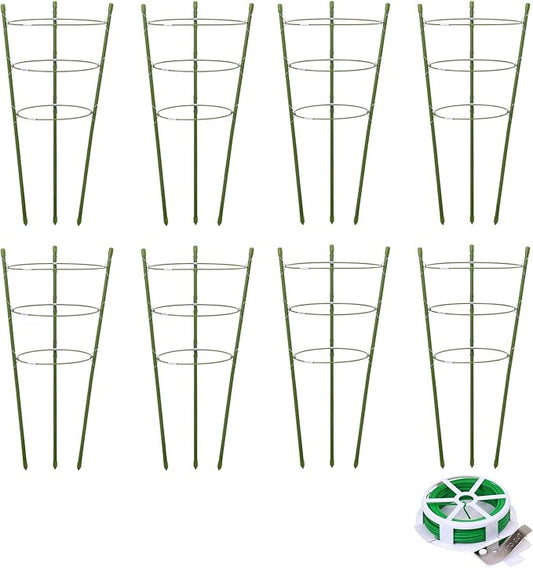 8 Pack Plant Support Tomato Cages for Garden, 18 Inches Small Tomato Cages and Supports with Adjustable Rings for Garden Pots, Plant Stakes Tomato Trellis Rings for Climbing Plants