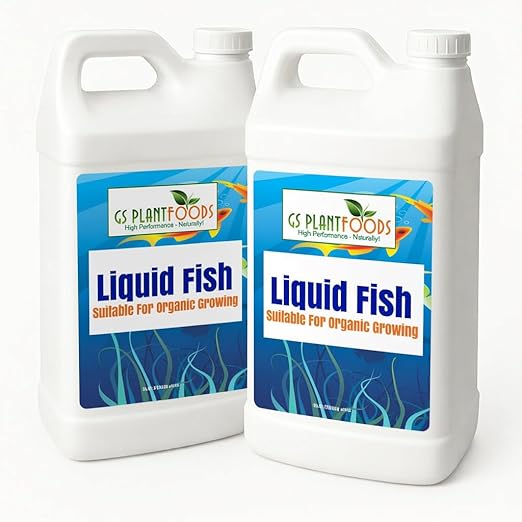 GS Plant Foods Liquid Fish Fertilizer - Organic Material Review Institute Listed (5 Gallons) – Natural Hydrolyzed Fish Fertilizer for Gardens, Lawns & Container Growing