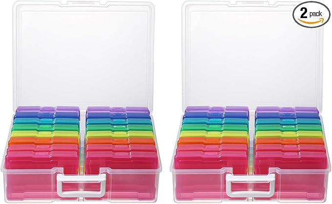novelinks Transparent 4" x 6" Photo Organizers and Photo Storage Box with Handle, 16 Inner Photo Cases, Portable Picture Organizers & Photo Storage Containers (Multi-Colored 2Pack)