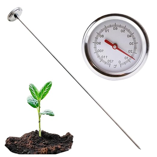 Compost Thermometer, Portable Large 2-inch Dial Stainless Steel Soil Thermometer with 20-inch Stem for Ground, Compost, Garden