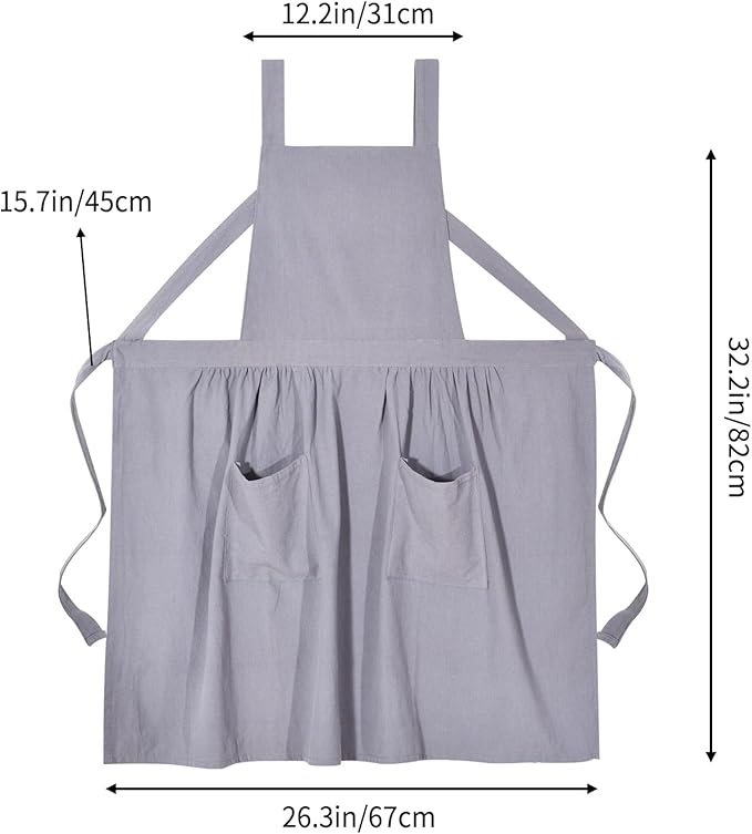 Cotton Linen Pinafore Apron Dress for Women with Pockets Cute Art Chef Aprons for Kitchen Baking Gardening Painting