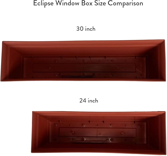 The HC Companies 30 Inch Eclipse Window Planter Box with Drainage Holes & Attached Saucer, Lightweight UV-Resistant Plastic Indoor & Outdoor Planters, 2-Pack Flower Box for Garden & Home Decor, Clay