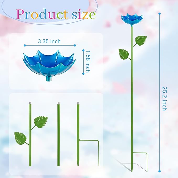 Bee Watering Station | 4 Pack Butterfly Feeder for Outside | Metal Decorative Garden Stakes | Bee Baths for Garden Yard Decor Umbrella Design (Red,Green,Blue,Yellow)