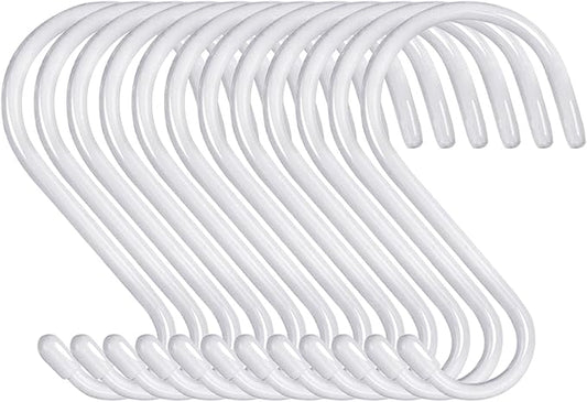 4 Inch Heavy Duty S Hooks - 12 Pack, Large Vinyl Coated, White Rubber Coated Non Slip Metal S Hangers for Hanging Closet, Garden, Plants, Jewelry, Pot, Pan, Cups, Towels