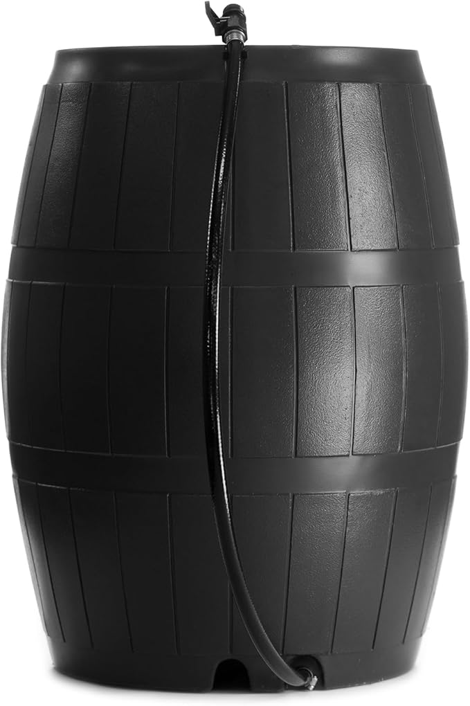 FCMP Outdoor Raincatcher 4000 Rain Barrel, Flat-Back Rainwater Catcher with Spigots, 50 Gallon, Black - Portable Water Storage Container Tank for Home, Garden, and Backyard
